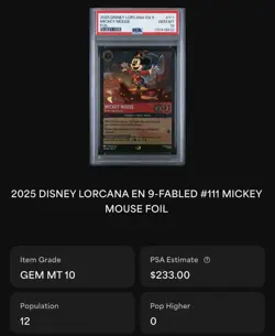 Disney Lorcana Mickey Mouse Brave Little Prince Fabled 111 PSA 10 / POP 12 - Image 2