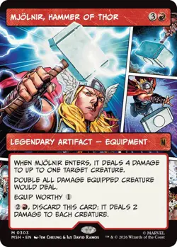 x1 Mjolnir, Hammer of Thor (0303) - Foil - Borderless M MTG Marvel Super Heroes - Image 1
