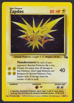 Pokemon Zapdos 15/62 Cosmos Holo 1999-2000 Thunderstorm Theme Deck Fossil - Image 1