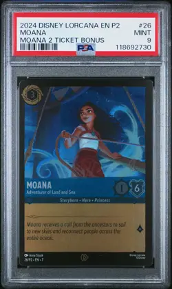 2024 DISNEY LORCANA EN P2-PROMO #26 MOANA - ADVENTURER OF LAND AND SEA PSA 9 - Image 1