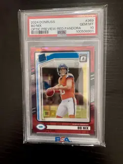 2024 Donruss Bo Nix Optic Preview Red Pandora #369 PSA 10 GEM MINT Broncos (RC) - Image 1