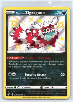 Pokemon TCG - Shiny Fates - Galarian Zigzagoon Shiny Holo Rare SV078/SV122 - Image 1