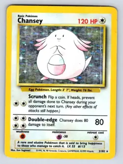 Chansey 3/102 Holo Holo Rare Base Set Unlimited Pokemon Holo Damaged - Image 1