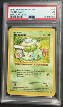 1999 Pokemon Game Bulbasaur Shadowless #44 PSA 3 VG - Image 1