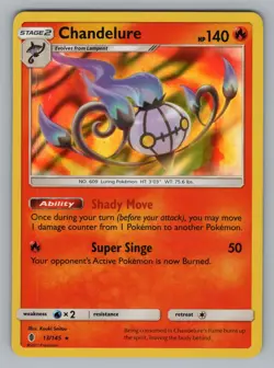 CHANDELURE 13/145 HOLO HOLO RARE GUARDIANS RISING POKEMON REVERSE HOLO NM SM02 - Image 1