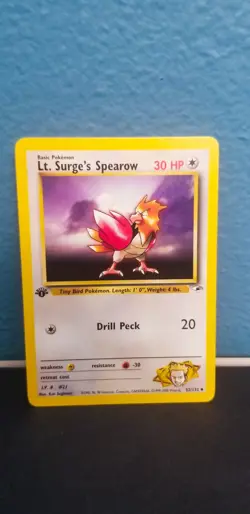 Pokemon TCG Lt. Surge's Spearow 52/132 1st Edition Gym Heroes Uncommon LP - Image 1