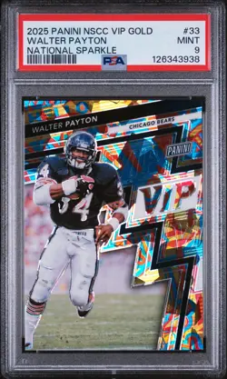 PANINI NATIONAL SPORTS COLLECTORS CONVENTION VIP GOLD WALTER PAYTON 5/45 PSA 9 - Image 1