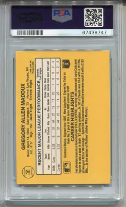 1987 Donruss Greg Maddux Rookie Card PSA 10 Gem Mint Graded Basball #36 - Image 2