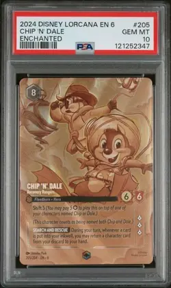 Disney Lorcana Chip 'N' Dale Recovery Rangers Azurite Sea Enchanted #205 PSA 10 - Image 1