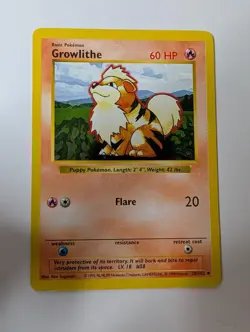 Growlithe 28/102 Uncommon Base Set Shadowless Pokemon Lightly Played - Image 1