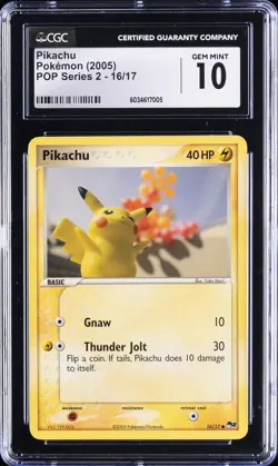 2005 POKEMON POP SERIES 2 #16/17 PIKACHU CGC 10 GEM MINT - Image 1