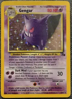 1999 Pokemon TCG Fossil Unlimited Gengar Holo Rare 5/62 WoTC LP+/NM- - Image 1