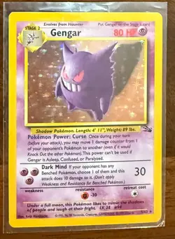 Pokemon TCG Gengar Fossil Holo Rare 5/62 80 HP Unlimited English 1999 - Image 1
