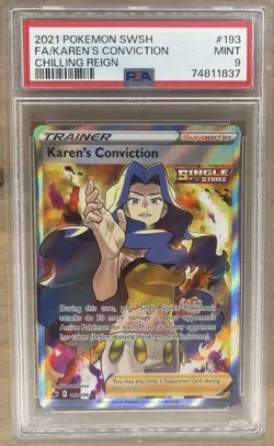 PSA 9 POKEMON CHILLING REIGN KAREN'S CONVICTION 193 Blue Ink Error/Misprint - Image 1