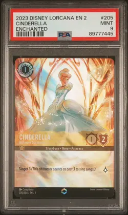 2023 Disney Lorcana EN2 Cinderella 205/204 Enchanted Rise of Floodborn PSA 9 - Image 1