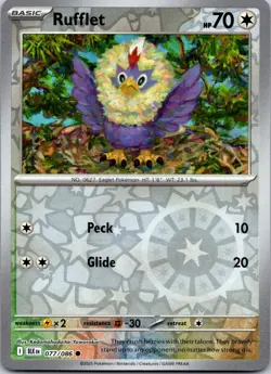 Rufflet 077/086 Common Black Bolt Pokemon Reverse Holo Near Mint - Image 1