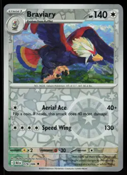 Braviary 078/086 Uncommon Black Bolt Pokemon Reverse Holo Near Mint - Image 1