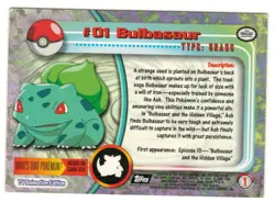 1999 TOPPS POKEMON - # 1 BULBASAUR - BLACK LOGO - TV ANIMATION- LOOK !! - Image 2