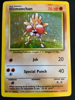 Hitmonchan 7/102 - 1999 Wizards - Holo Rare Base Set Pokemon Card - WOTC - LP - Image 1