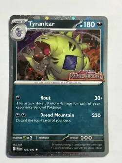 Pokemon TCG Tyranitar 135 S&V Paldea Evolved Stamped Cosmos Holo Promo Card NM+ - Image 1