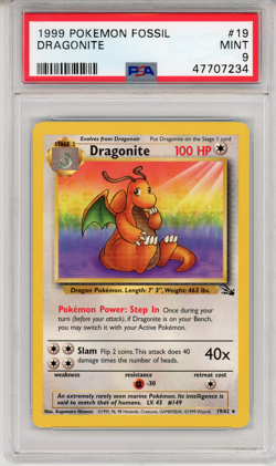 1999 POKEMON FOSSIL DRAGONITE - PSA 9 - #19 19/62 MINT GENUINE - Image 1
