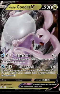 HISUIAN GOODRA V - 135/196 Holo Rare V Lost Origin Pokemon NM - Image 1