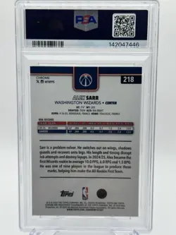 2025 Topps Chrome- Alex Sarr Purple Wave /75 #218 PSA 9 - Image 2