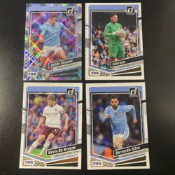 (4) 2023-24 Donruss Soccer Card Manchester City Team Lot - Alverez Ederson Lot - Image 1