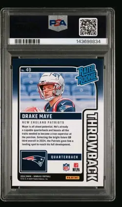 2024 Drake Maye Donruss Rated Rookies Throwbacks #49 (RC) PSA 10 20A - Image 2
