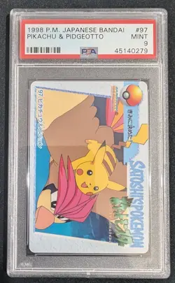 PSA 9 Pikachu & Pidgeotto Pocket Monsters Bandai Carddass Vending 97 Japanese - Image 1