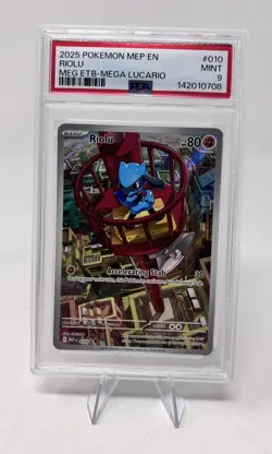2025 POKEMON MEGA EVOLUTION ETB PROMO #010 RIOLU PSA 9 - Image 1