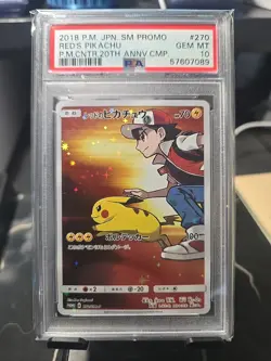 RED'S PIKACHU P.M.CNTR.20TH ANNV.CMP. POKEMON JAPANESE SM PROMO 2018 270 PSA 10 - Image 1