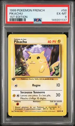 Pikachu 58 1st Edition Base Set Pokemon French PSA 6 - Image 1
