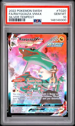 2022 Pokemon Sword & Shield Silver Tempest Full Art Rayquaza VMAX #TG20 PSA 10 - Image 1