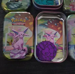 Pokemon Prismatic Evolutions 8x Official Empty Mini Tins Set Display & Coins and - Image 2