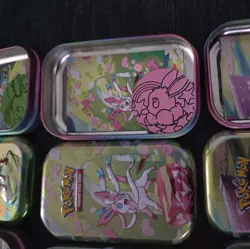 Pokemon Prismatic Evolutions 8x Official Empty Mini Tins Set Display & Coins and - Image 4