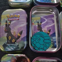 Pokemon Prismatic Evolutions 8x Official Empty Mini Tins Set Display & Coins and - Image 5