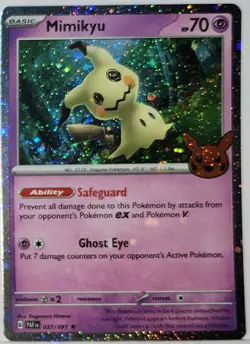 Swirl 🌀 Mimikyu 037/091 Cosmos Holo Bleed Error Rare Pokemon TCG Stamped ✨ 24 - Image 1