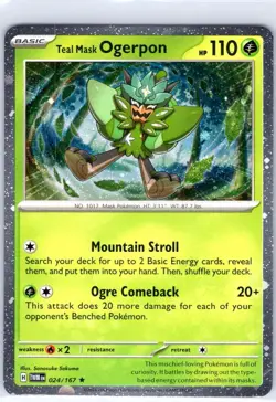 Teal Mask Ogrepon 024/167 NM Cosmo Holo – 2024 Pokemon TCG Twilight Masquerade - Image 1