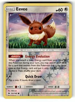 Eevee 101/149 Common SM Base Set Reverse Holo Pokemon Lightly Played - Image 1