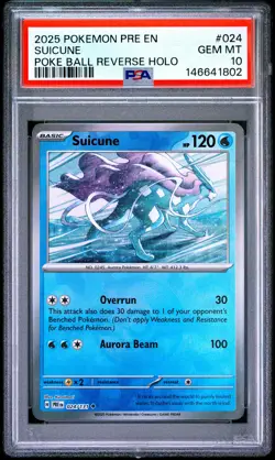 2025 POKEMON PRE EN-PRISMATIC EVOLUTIONS POKE BALL REVERSE HOLO SUICUNE PSA 10 - Image 1