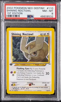 2002 POKEMON NEO DESTINY 1ST EDITION #110 SHINING NOCTOWL PSA 8 - Image 1