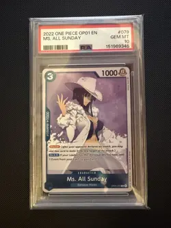 2022 ONE PIECE OP01-ROMANCE DAWN 079 MS. ALL SUNDAY PRE-ERRATA - PSA 10 - Image 1