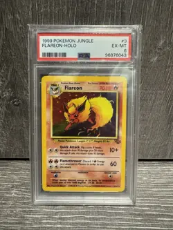 Pokemon Flareon Holo Rare Card Jungle Unlimited Edition 3/64 PSA 6 Excellent - Image 1