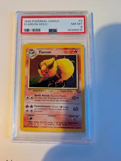 Pokemon Flareon Holo Rare Card Jungle Unlimited Edition 3/64 PSA 8 - Image 1