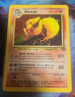 Pokemon TCG Flareon Jungle 3/64 Holo Rare Unlimited 70 HP Wizards of the Coast - Image 1