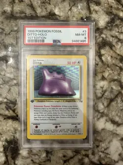 Pokemon Ditto 3/62 Fossil 1st Edition Holo Rare 1999 PSA 8 English TCG - Image 1