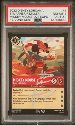 Lorcana PSA 8 AUTO Miller & Warner Signed D23 Mickey Mouse Brave Little Tailor - Image 1