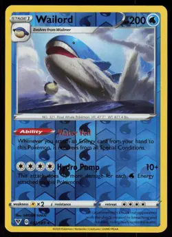 Wailord 032/185 Holo Rare Vivid Voltage Pokemon Reverse Holo Lightly Played - Image 1