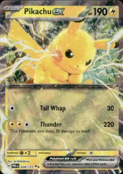 PIKACHU EX 028/131 PRISMATIC EVOLUTIONS DOUBLE RARE POKEMON HOLO INC. - Image 1